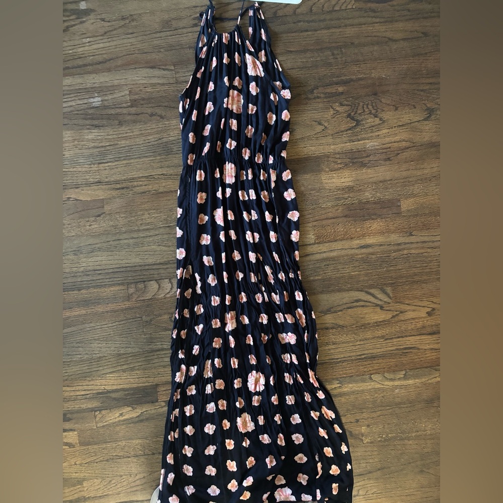 Planet Blue (Blue Moon) Black and Pink Floral Maxi Dress